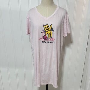 Life Is Good Light Pink V Neck Sleep Shirt size L-XL Knitting Dog